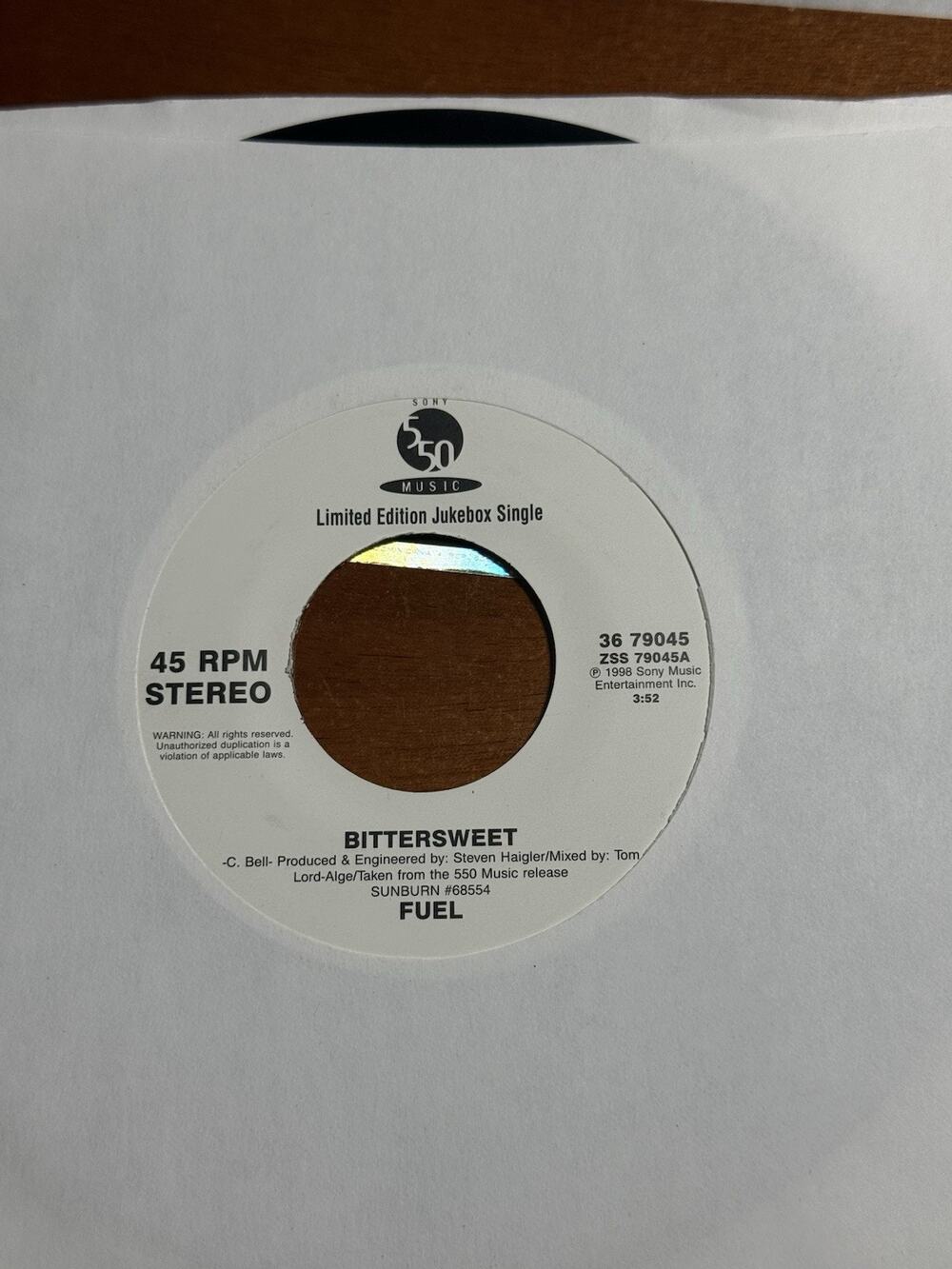 Fuel Bittersweet / Shimmer - Alternative - Limited Jukebox EX+++ 45 7" Vinyl